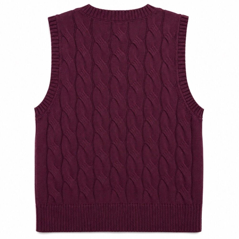 Talbots Burgundy Wool Blend Sleeveless Cable-Knit V-Neck Sweater Vest Women M - Picture 4 of 5